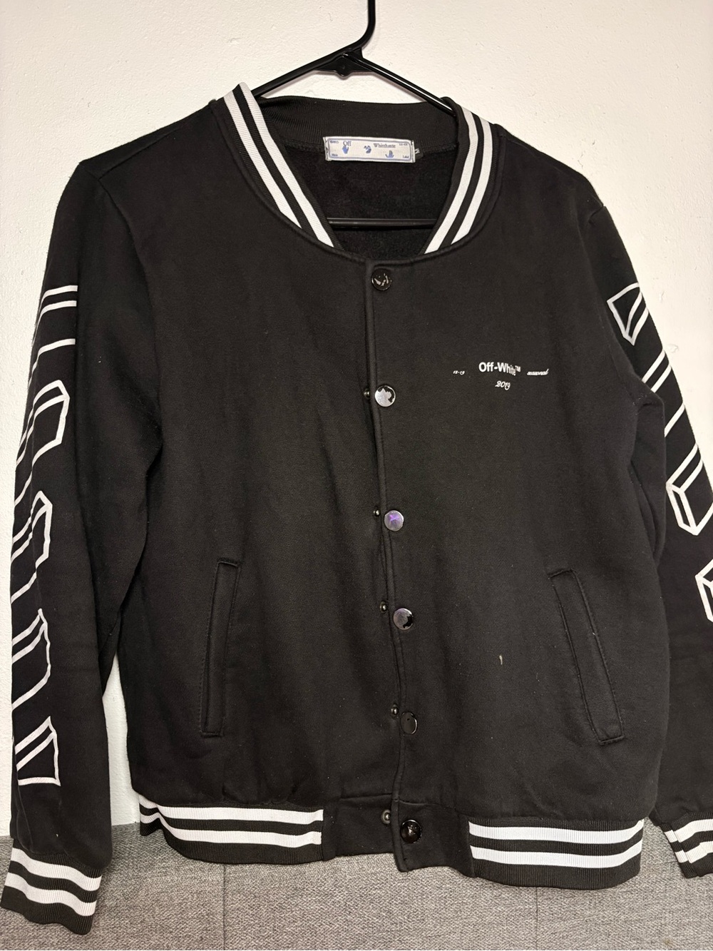 Off-White Black and White Letterman Bomber Jacket